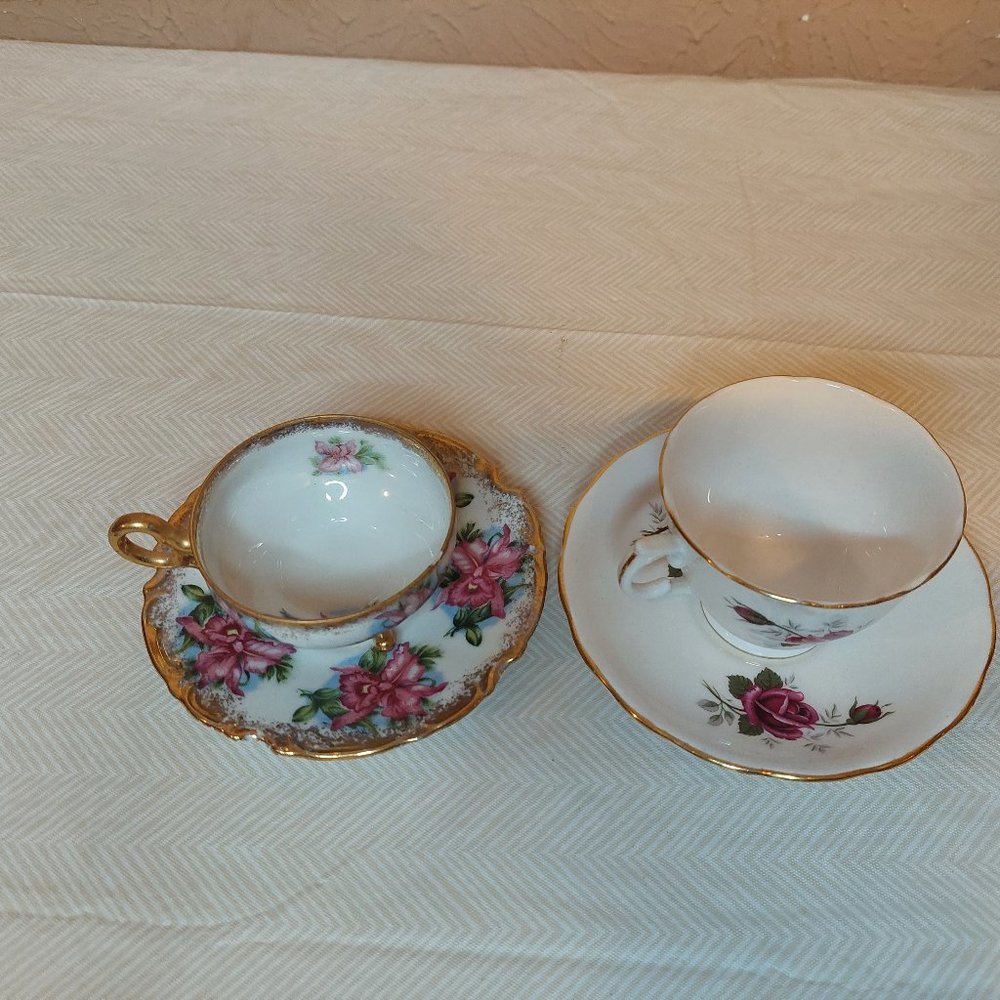 Royal Kent Bone China #8261 Teacup & Saucer & Original Napco Hand Painted #S0153